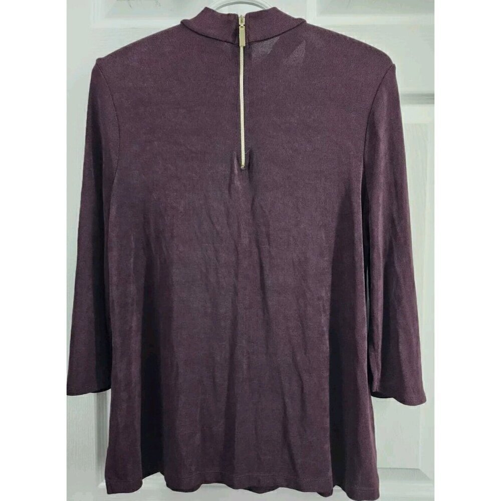 Chico's Travelers Slinky Top Wine Size 1 Small 3/4 Sleeve Criss Cross Neck - Picture 2 of 7
